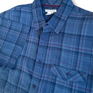 Carbon 2 Cobalt Shirt Mens Medium Blue Short‎ Sleeve Button Up Striped Plaid